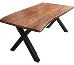 Esstisch Baumkante massiv Akazie nuss 180 x 90 X-Gestell schwarz XANTEN - Braun