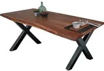 Esstisch Baumkante massiv Akazie Nussbaum 160 x 85 X-Gestell schwarz TOMASO - Braun