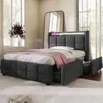 Flieks Polsterbett 90x200cm mit USB und Steckdosen, Jugendbett Einzelbett mit 2