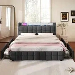Flieks Polsterbett 140x200cm mit USB und Steckdosen, Jugendbett Doppelbett mit 4