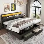 Flieks Polsterbett 180x200cm mit 2 Schubladen, Boxspringbett mit Stauraum und