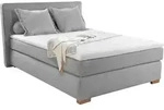 Boxspringbett - 140 x 200 cm - Hellgrau - Cord - mit 1 Kissenrolle und 2 kl. Kissen -