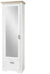 Garderobenschrank - Pinie Nachbildung hell - 65 x 204 cm - 1 Spiegelt&uuml;r - Wei&szlig;