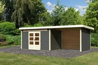 Karibu 9256, Karibu Gartenhaus Ger&auml;tehaus Kandern 7 im Set mit Anbaudach 3,2 m