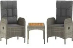 vidaXL 3-tlg. Garten-Lounge-Set mit Kissen Grau Poly Rattan - Grau