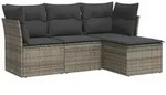 vidaXL 4-tlg. Garten-Sofagarnitur mit Kissen Grau Poly Rattan - Grau