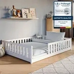 Kinderbett Bodenbett 140x200 cm mit Rausfallschutz & Lattenrost in wei&szlig; M&auml;dchen