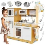 XXL Kinder-Holzk&uuml;che mit LED-Beleuchtung, Backofen, K&uuml;hlschrank und Zubeh&ouml;r, ab 3