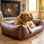 4L Textil Mario Orthop&auml;disches Hundebett aus Kunstleder Braun 120x90 cm Memory Foam