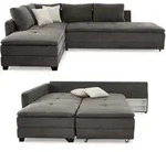 Ecksofa-Dauerschl&auml;fer Doppelbett Federkern Bettkasten Couch Cord Dunkelgrau /...
