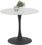 Runder Esstisch Paola - Tischplatte Sintered Stone Matt wei&szlig; marmoroptik -