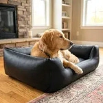 4L Textil Mario Orthop&auml;disches Hundebett aus Kunstleder Schwarz 100x70 cm...