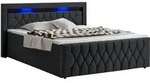 Juskys Boxspringbett Leona Samt 140x200 cm in Schwarz &ndash; mit LEDs, Topper &