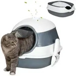 PawHut Katzentoilette mit Deckel, Katzenklo inkl. Sandauslaufpedal, Bodengitter -