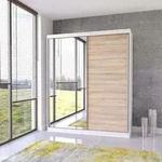Schwebet&uuml;renschrank Kleiderschrank Bono 05, 160 cm, Wei&szlig;/Sonoma mit Spiegel -...