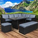 Poly-Rattan Eck Sitzgruppe ECO schwarz/blau