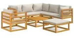 vidaXL 8-tlg. Garten-Lounge-Set mit Hellgrauen Kissen Massivholz - Braun