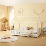 Hausbett &lsquo;Hesel&rsquo; f&uuml;r Kinder mit Rausfallschutz Lattenrost 140 x 200 cm Wei&szlig; -