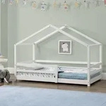 Kinderbett ́Kn&auml;tten ́ in Haus-Optik mit Rausfallschutz Kiefernholz 80 x 160 cm