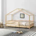 Kinderbett ́Kn&auml;tten ́ in Haus-Optik mit Rausfallschutz Kiefernholz 90 x 200 cm