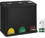 SONGMICS M&uuml;lleimer M&uuml;lltrennsystem, aus Metall, 3 x 8 L, K&uuml;che - Schwarz