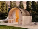FinnTherm Fasssauna aus Holz ScandiPod Deluxe, Outdoor-Sauna mit Vorraum und