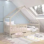 Hausbett ALVA aus Kiefer Massivholz, natur - Kinderbett mit Dach, Tipibett mit