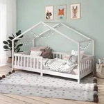 Hausbett LISAN aus massiver Kiefer in wei&szlig;, sch&ouml;nes Montessori Bett in 90 x 200 cm,