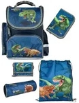 Schulranzen 1. Klasse f&uuml;r Jungen und M&auml;dchen in Blau mit DINOSAURIER Motiv 5 tlg.