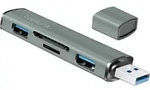 LogiLink USB 3.2 Gen 2 Hub, 2-port, USB-A, w/cardreader, aluminum, grey - Blau