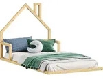 Bodenbett ELOA mit Hausdach 90x200 cm natur Kiefer massiv, Montessori-Kinderbett,