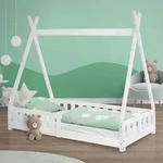 ML-Design Kinderbett Tipi 80x160 cm mit Rausfallschutz und Lattenrost, Wei&szlig;,...