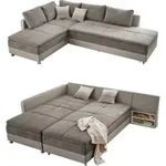 Ecksofa-Dauerschl&auml;fer Doppelbett Federkern Bettkasten Couch in Graubraun Beige...