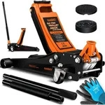 MASKO&reg; Wagenheber hydraulisch Flache Hubh&ouml;he + 2x Gummiauflage + Handschuhe KFZ