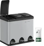 SONGMICS M&uuml;lleimer K&uuml;che, 3 x 8 Liter, M&uuml;lltrennsystem 3 F&auml;cher - Grau