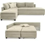 Ecksofa-Dauerschl&auml;fer Doppelbett Federkern Bettkasten Couch in Cord Beige Grau...