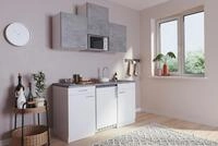 K&uuml;che Minik&uuml;che Singlek&uuml;che K&uuml;chenzeile Pantry Wei&szlig; Beton Luis 150 cm, mit