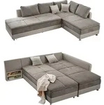 Ecksofa-Dauerschl&auml;fer Doppelbett Federkern Bettkasten Couch in Graubraun Beige...