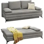 Dauer-Schlafsofa 202 cm Couch Topper Bettkasten Wellenunterfederung in Hellgrau /