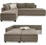 Ecksofa-Dauerschl&auml;fer Doppelbett Federkern Bettkasten Couch in Cord Braun...