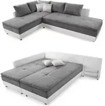 Ecksofa-Dauerschl&auml;fer Doppelbett Federkern Bettkasten Couch in Hellgrau Wei&szlig; /