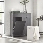 SoBuy Badezimmerschrank mit W&auml;schekorb Badschrank mit 2 W&auml;sches&auml;cken 2...