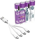 ANSMANN Akku AAA Typ-C Anschluss Li-Ion 400mAh 1,5V, 4 St&uuml;ck - Violett/Wei&szlig;