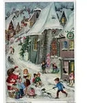 Adventskalender A4 Rodelfreuden mit Silberglimmer Retro-Design - Schwarz