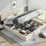 Flieks Polsterbett 180x200cm Boxspringbett mit Stauraum, Doppelbett mit Lattenrost,