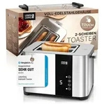 LEBENLANG Edelstahl Toaster mit Br&ouml;tchenaufsatz 2 Scheiben - Touchscreen LED...