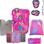 DerDieDas Schulranzen Set 5-tlg. ErgoFlex Easy NEON Punkie - Rosa