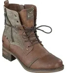 Mustang Damen Schn&uuml;rboot Stiefelette Kurzschaft Schaft im Pepita Muster...