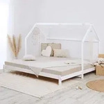 Homestyle4u Kinderbett 90x200 180x200 ausziehbar Familienbett Kinderbett Hausbett mit
