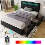 Flieks Polsterbett 90x200cm mit LED und h&ouml;henverstellbarem Kopfteil, Einzelbett mit